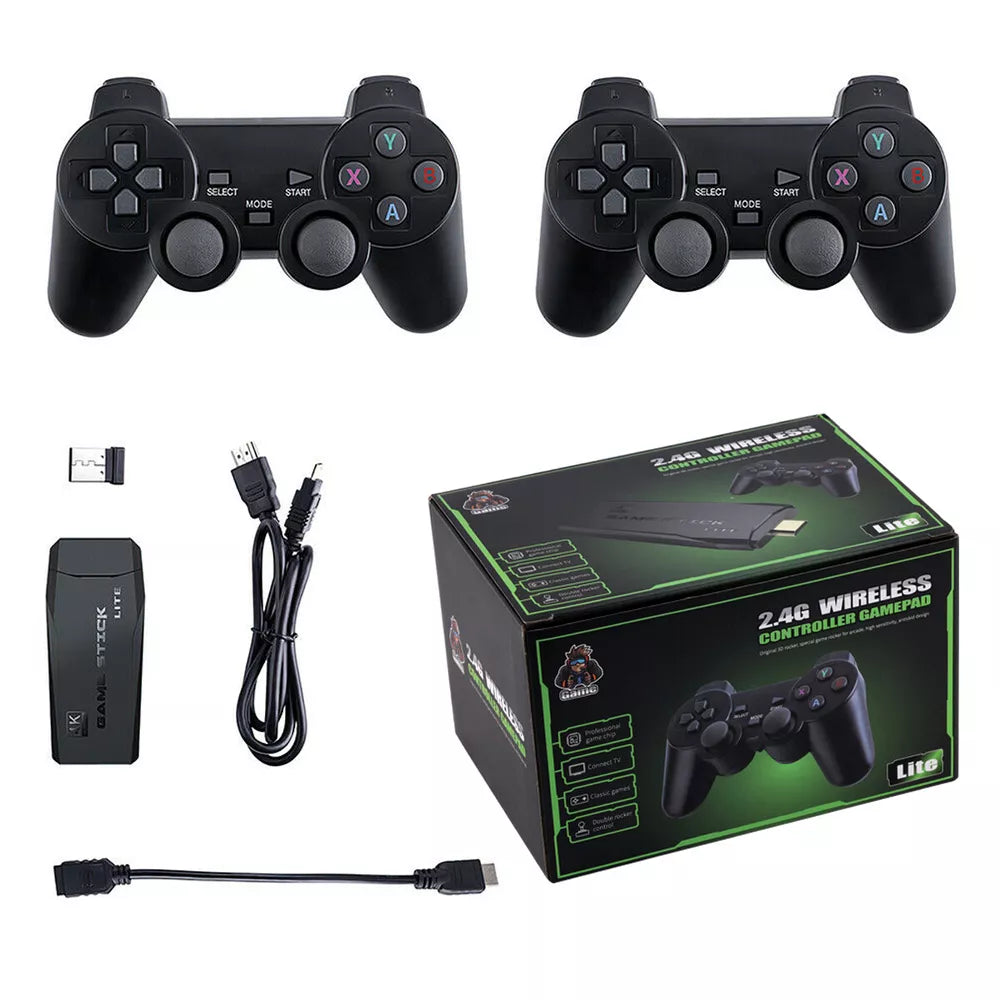 HDMI 4K TV Game Stick Console | 64GB with 20,000+ Retro Games & 2 Wireless Gamepads