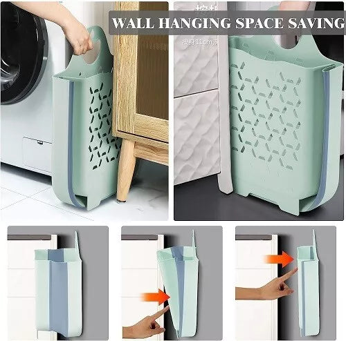 Wall-Mounted Laundry Basket - Compact Breathable Organizer - WashN'Hang - Myhomepleasure, Grey / XL Blue