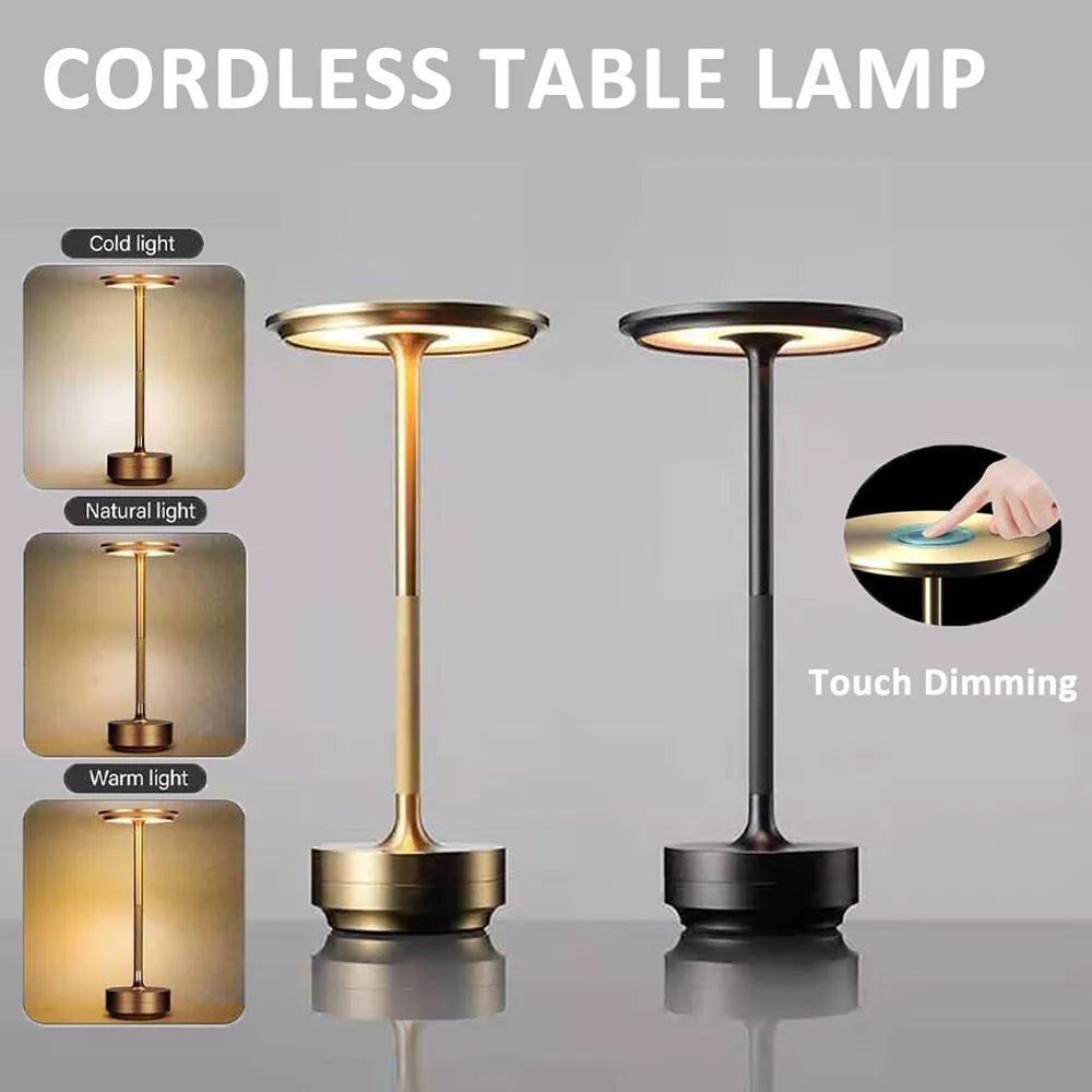 Table Led Lamp - Ambient Metallic Cordless Table Lamp - Rechargeable Waterproof, Gold / 1x Lamp