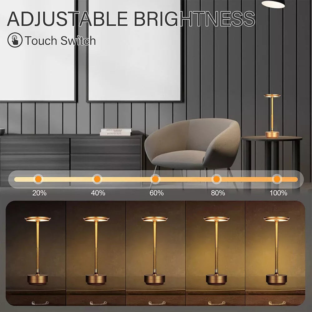 Table Led Lamp - Ambient Metallic Cordless Table Lamp - Rechargeable Waterproof, Gold / 1x Lamp