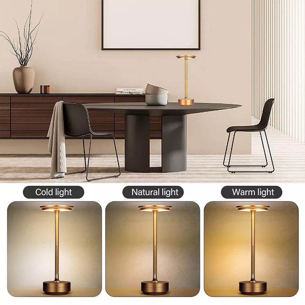 Table Led Lamp - Ambient Metallic Cordless Table Lamp - Rechargeable Waterproof, Gold / 1x Lamp