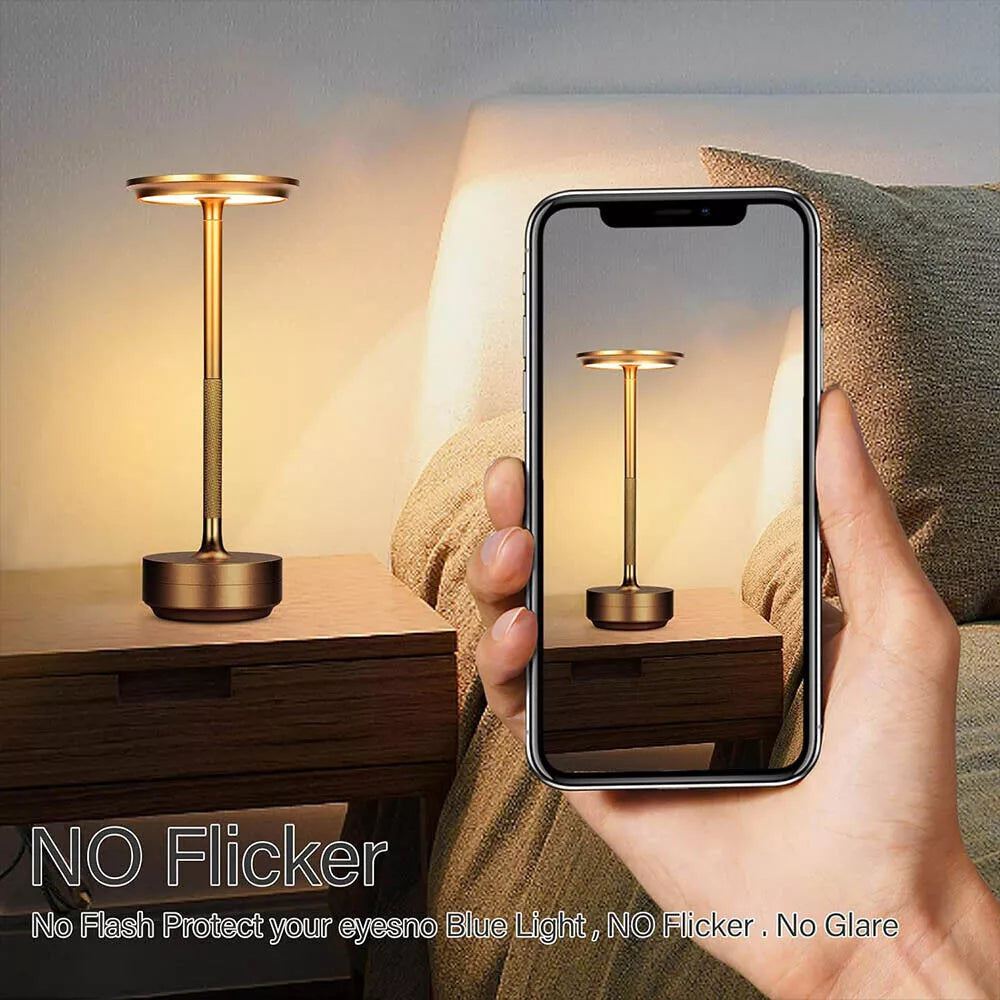Table Led Lamp - Ambient Metallic Cordless Table Lamp - Rechargeable Waterproof, Gold / 1x Lamp