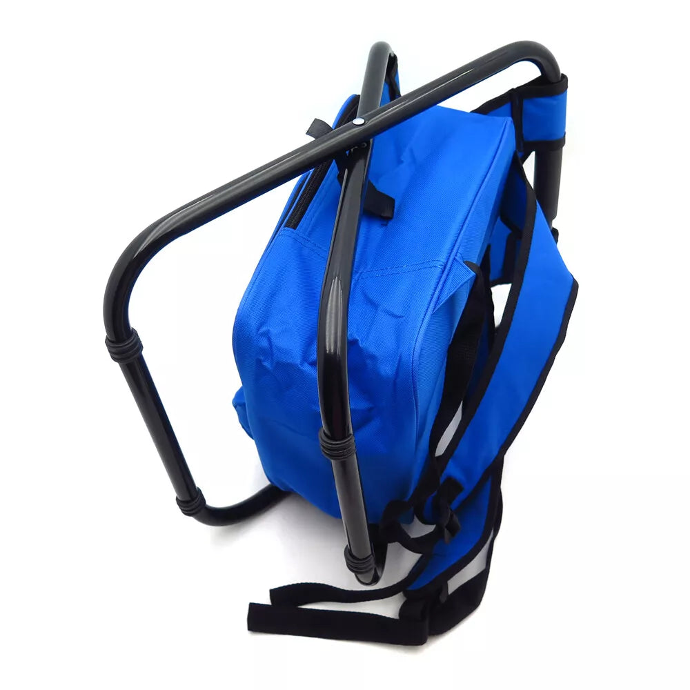 Folding Camping Stool Backpack Insulated Cooler Bag Blue