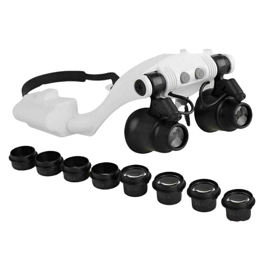 Headband Head Magnifier 8 Lens LED Light Jeweler Glasses