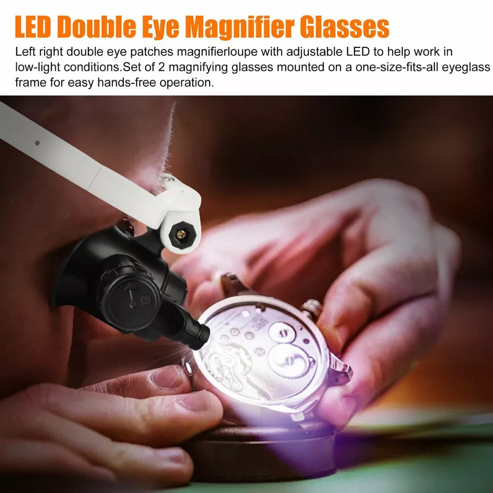 Headband Head Magnifier 8 Lens LED Light Jeweler Glasses