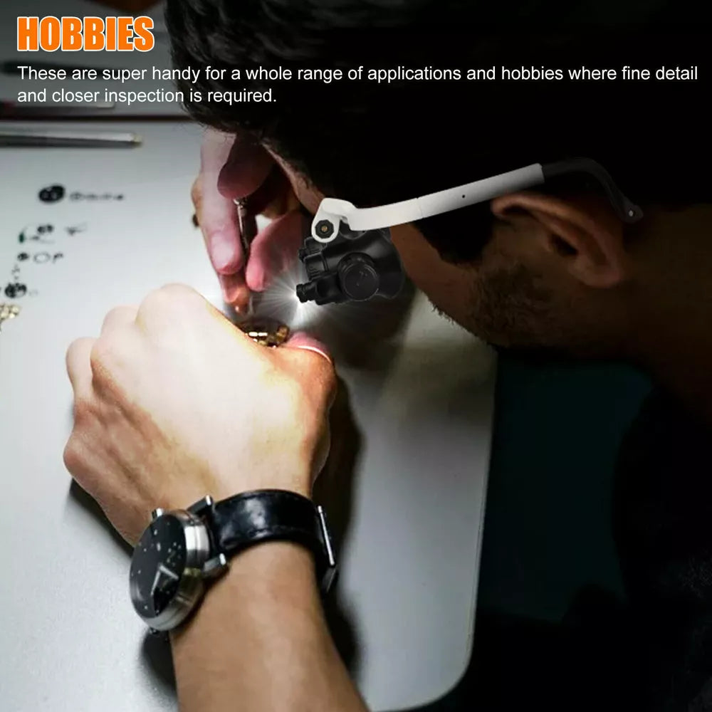 Headband Head Magnifier 8 Lens LED Light Jeweler Glasses
