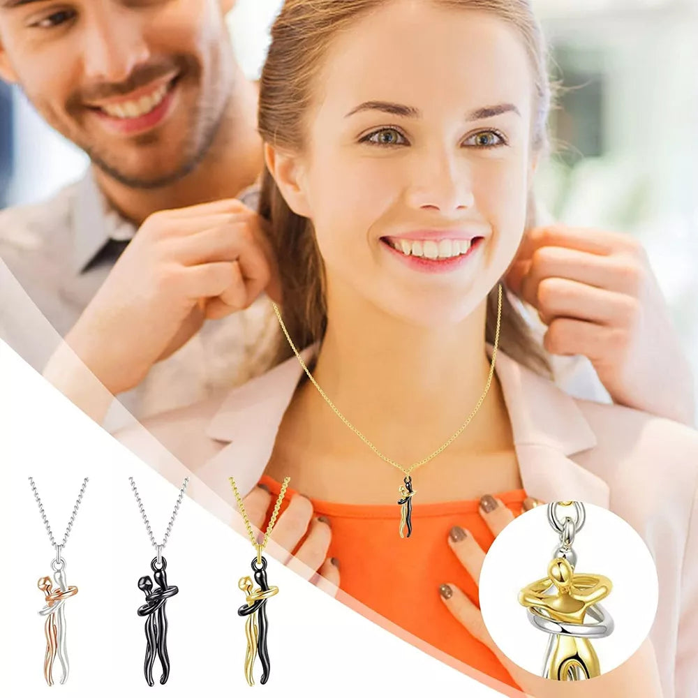 Inseparable Couple Hug Necklace, Unisex Lovers Hugging Pendant Necklace