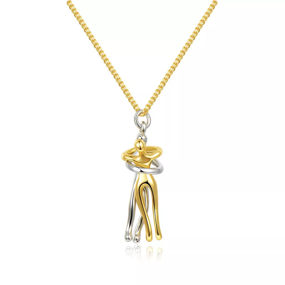 Inseparable Couple Hug Necklace, Unisex Lovers Hugging Pendant Necklace