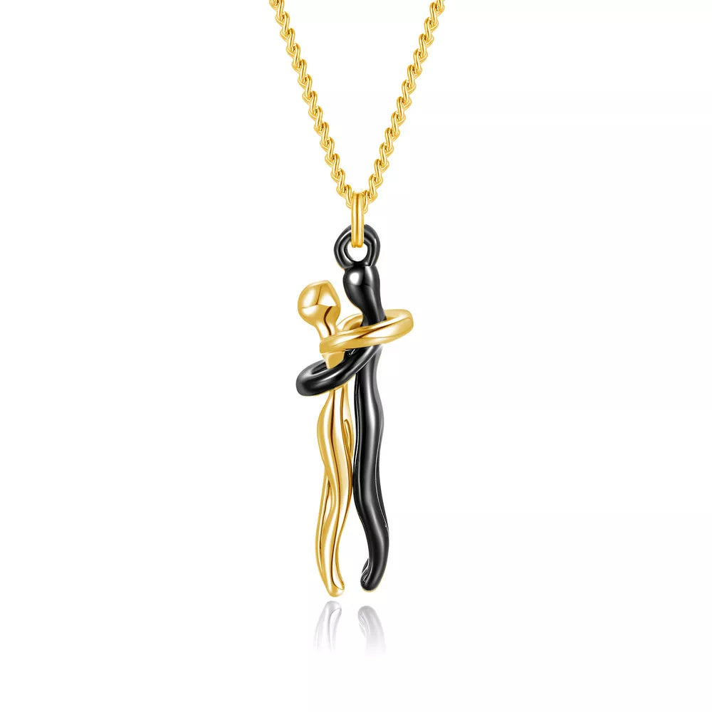 Inseparable Couple Hug Necklace, Unisex Lovers Hugging Pendant Necklace