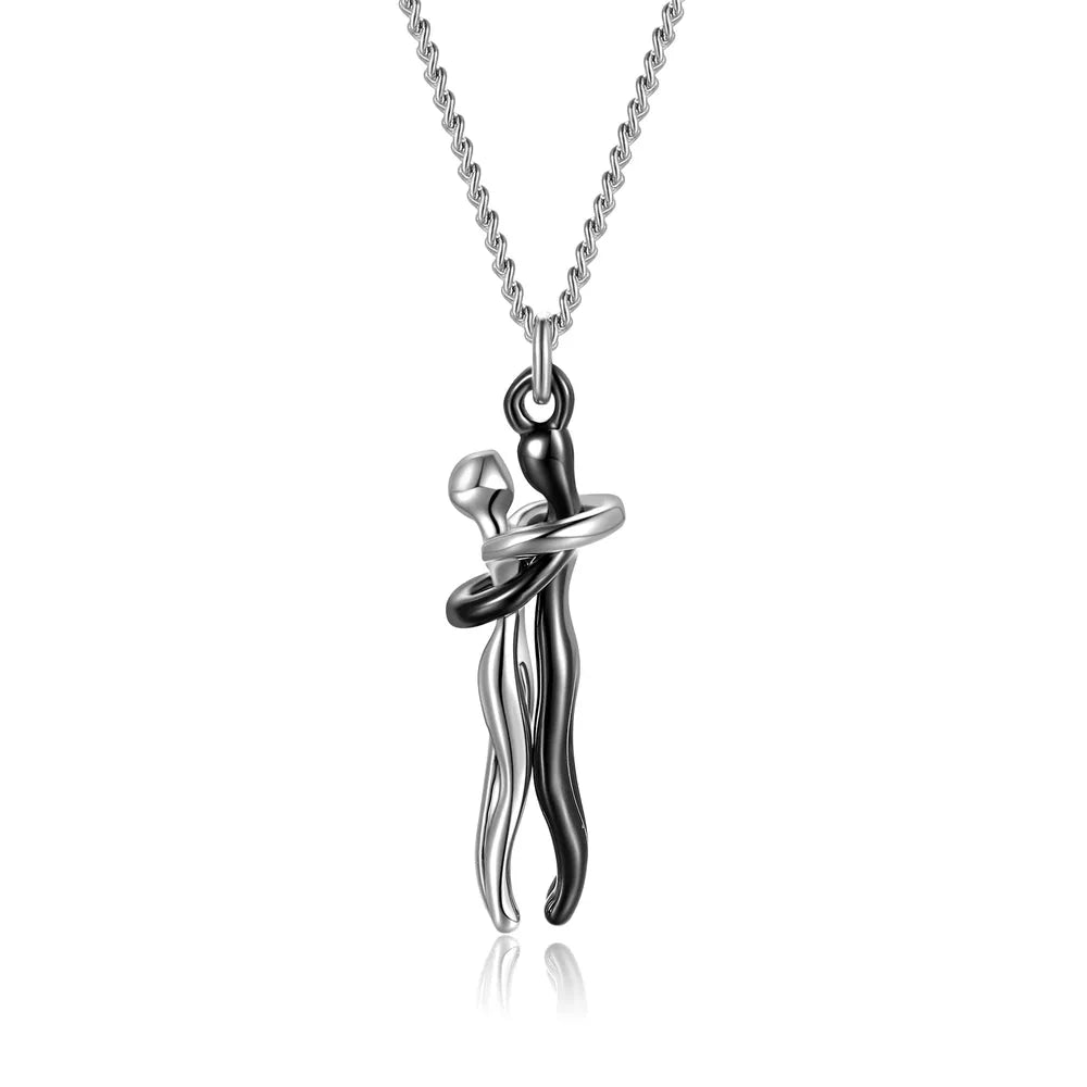 Inseparable Couple Hug Necklace, Unisex Lovers Hugging Pendant Necklace