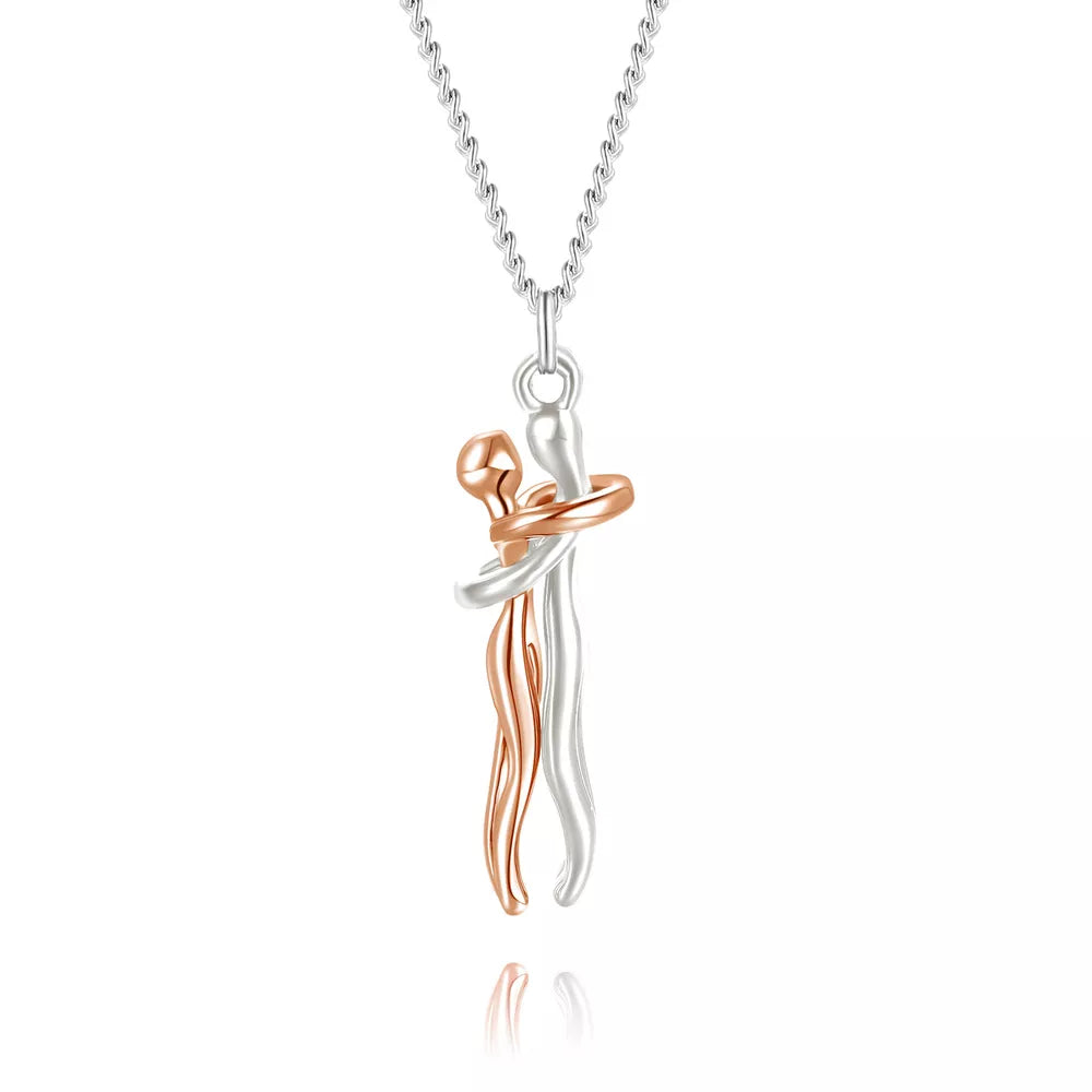 Inseparable Couple Hug Necklace, Unisex Lovers Hugging Pendant Necklace