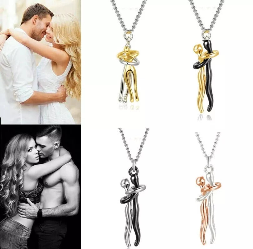 Inseparable Couple Hug Necklace, Unisex Lovers Hugging Pendant Necklace