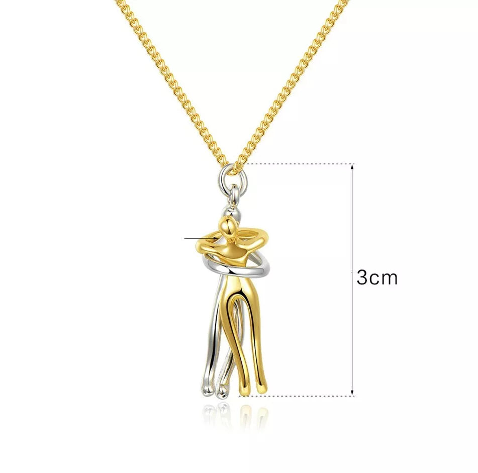 Inseparable Couple Hug Necklace, Unisex Lovers Hugging Pendant Necklace