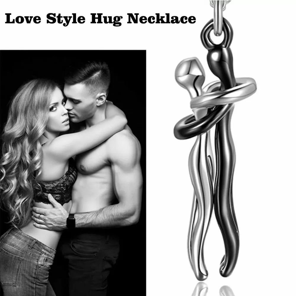 Inseparable Couple Hug Necklace, Unisex Lovers Hugging Pendant Necklace