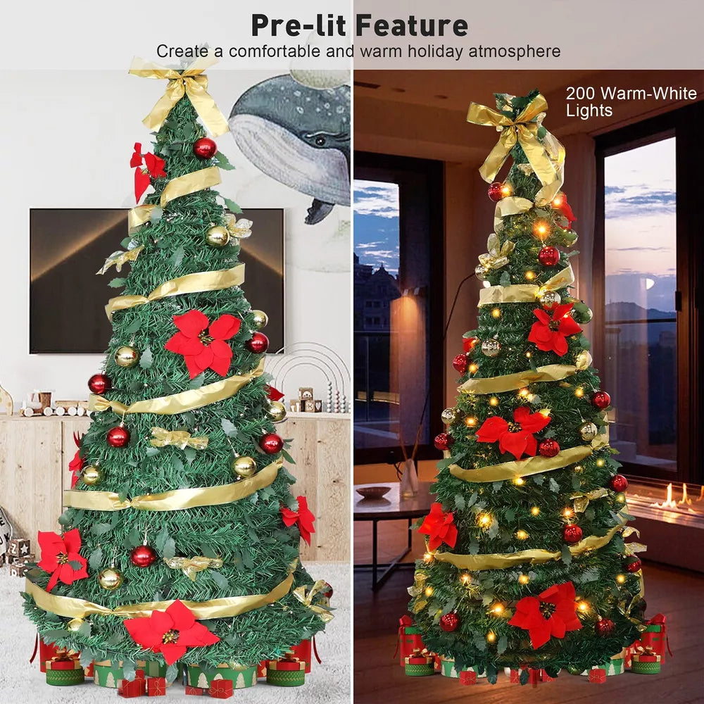 Folding Christmas Tree Decoration, Warm / 1.8m / 5.9ft