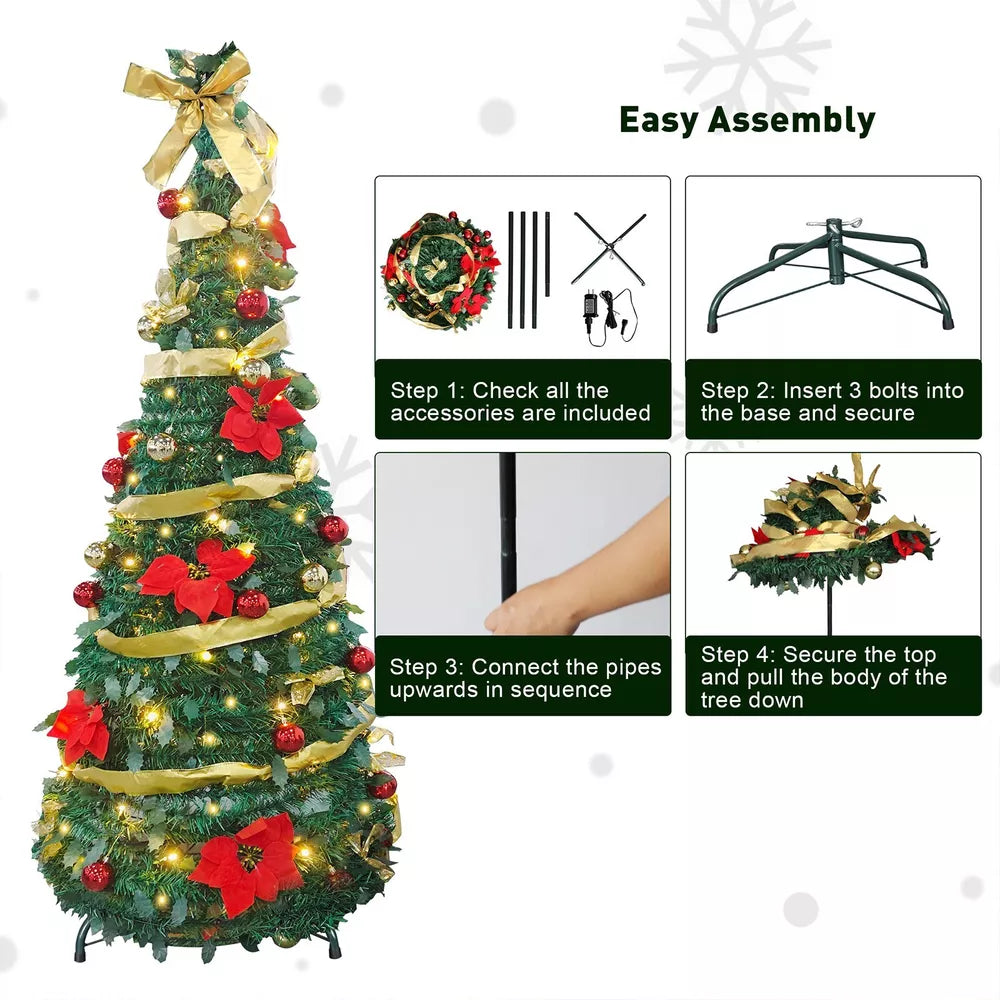 Folding Christmas Tree Decoration, Warm / 1.8m / 5.9ft
