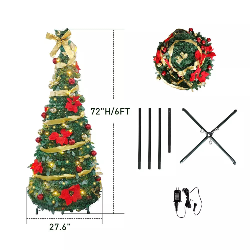 Folding Christmas Tree Decoration, Warm / 1.8m / 5.9ft