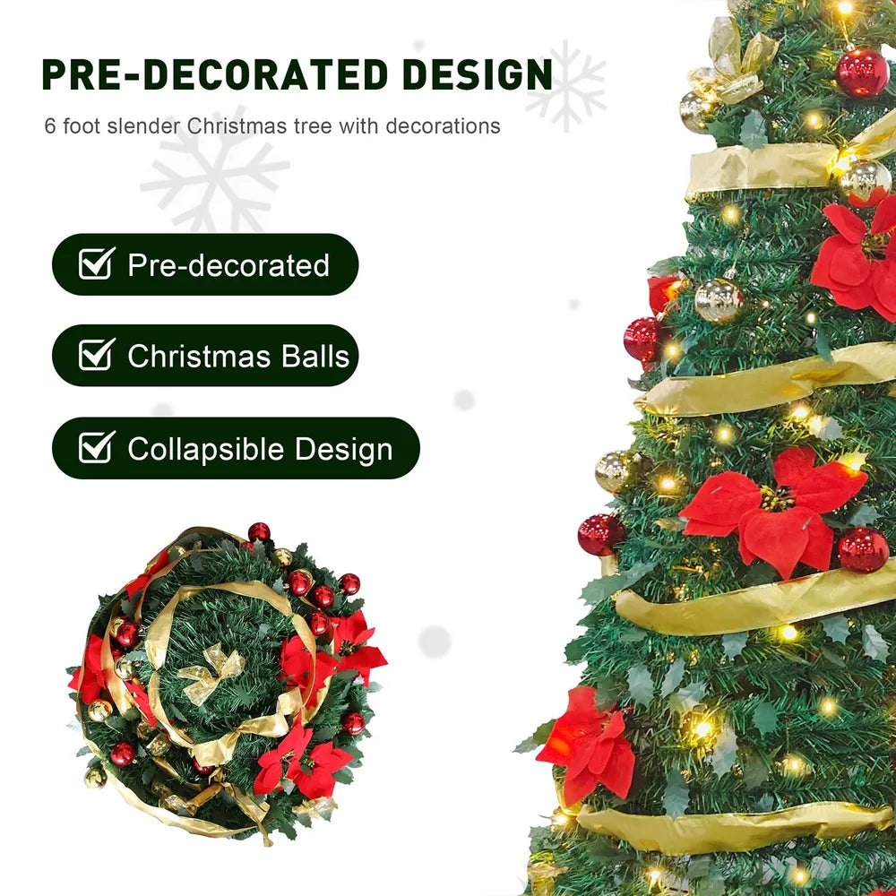 Folding Christmas Tree Decoration, Warm / 1.8m / 5.9ft