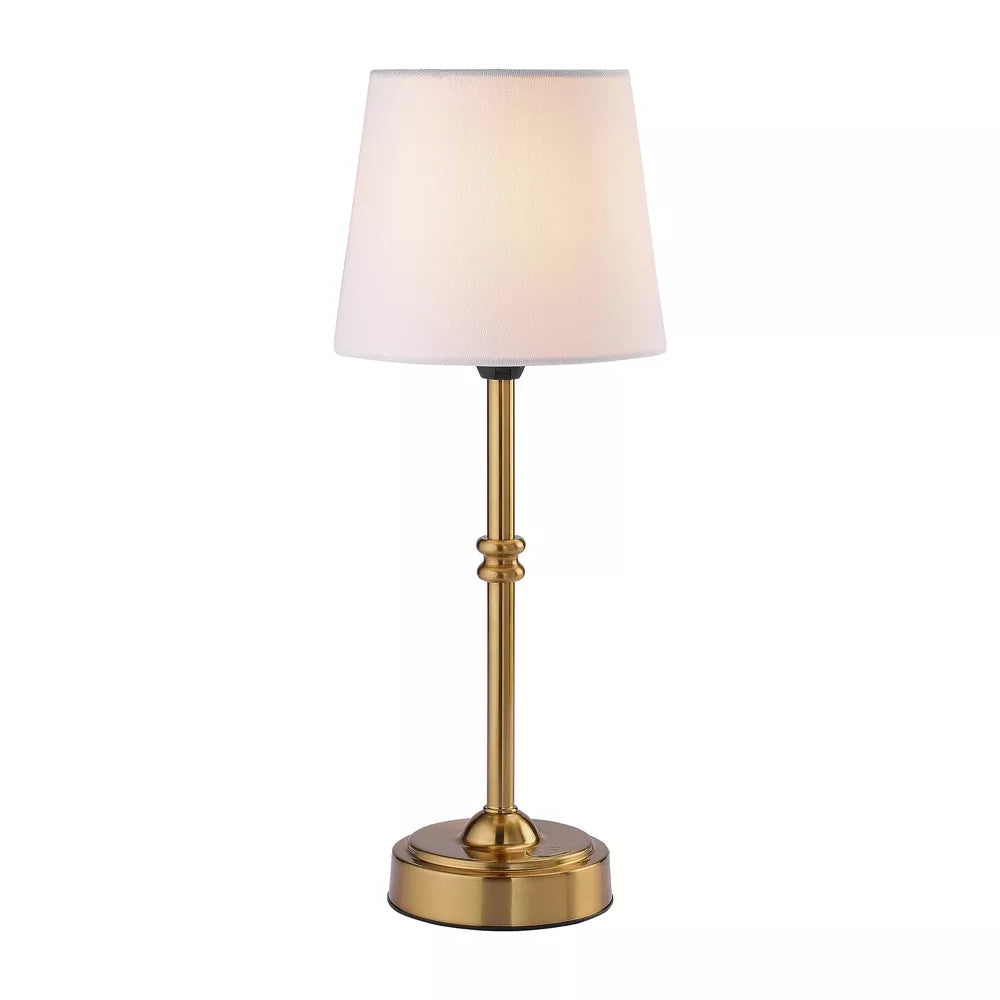 Cordless Retro Fabric Led Table Lamp, Gold / Cotton