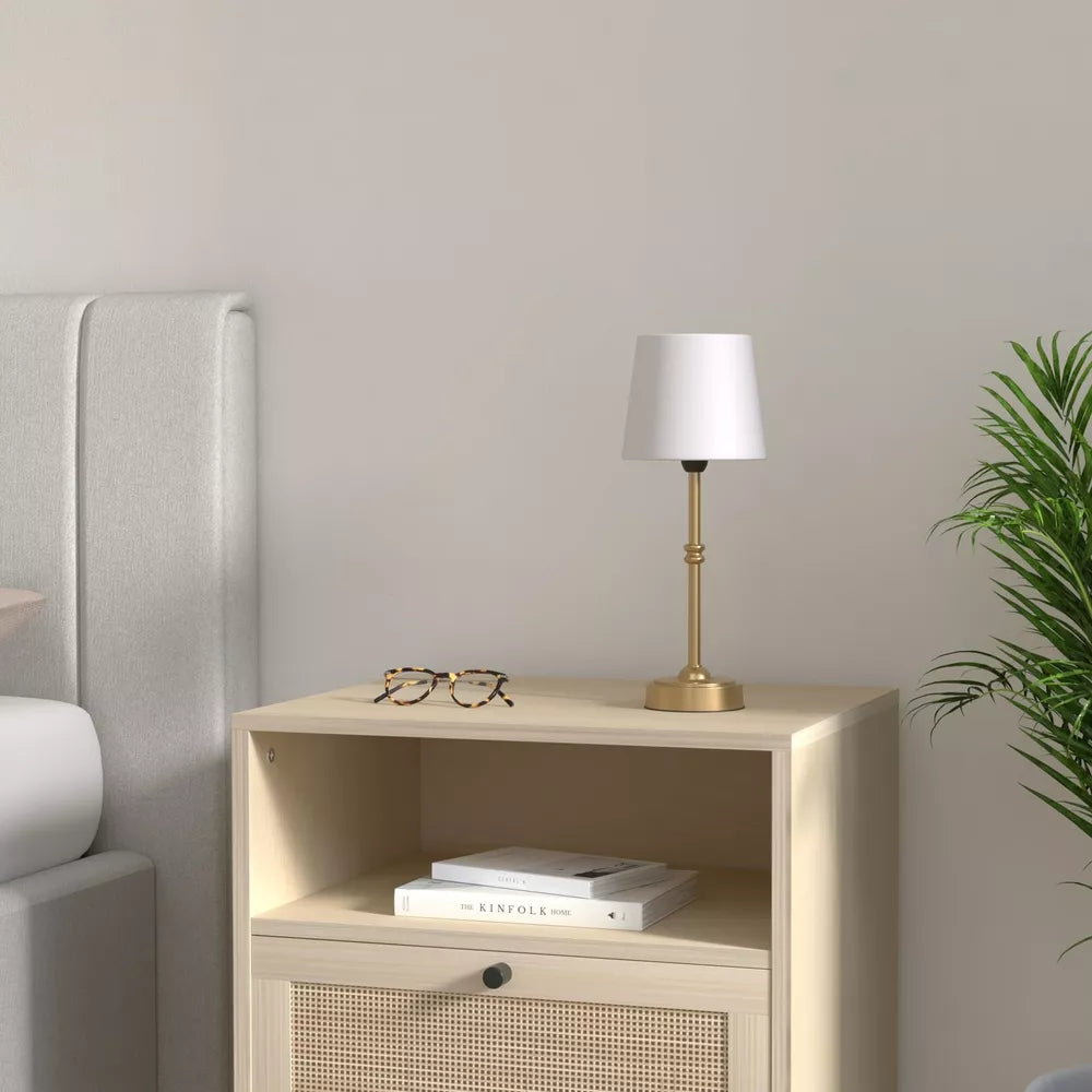 Cordless Retro Fabric Led Table Lamp, Gold / Cotton