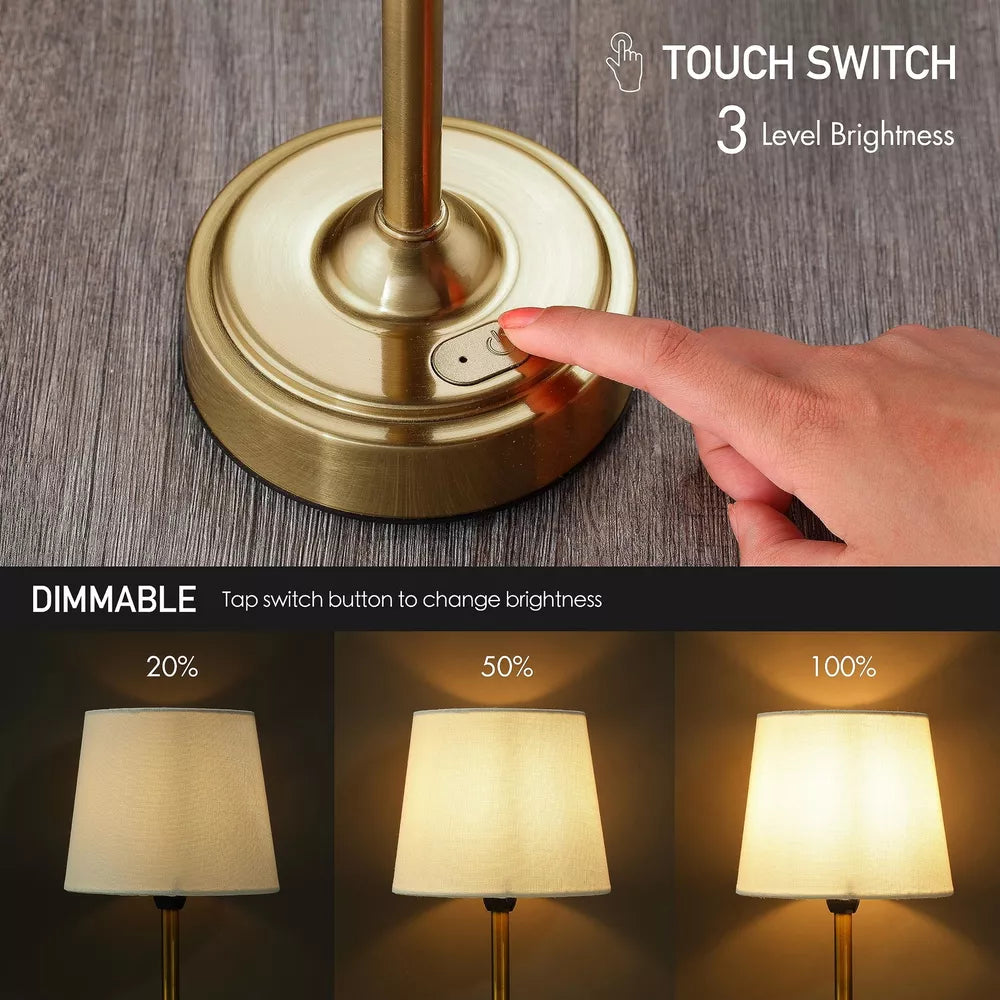 Cordless Retro Fabric Led Table Lamp, Gold / Cotton