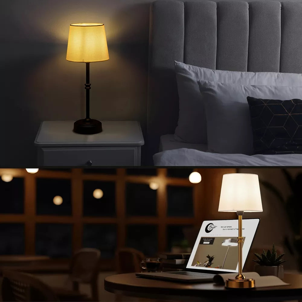 Cordless Retro Fabric Led Table Lamp, Gold / Cotton