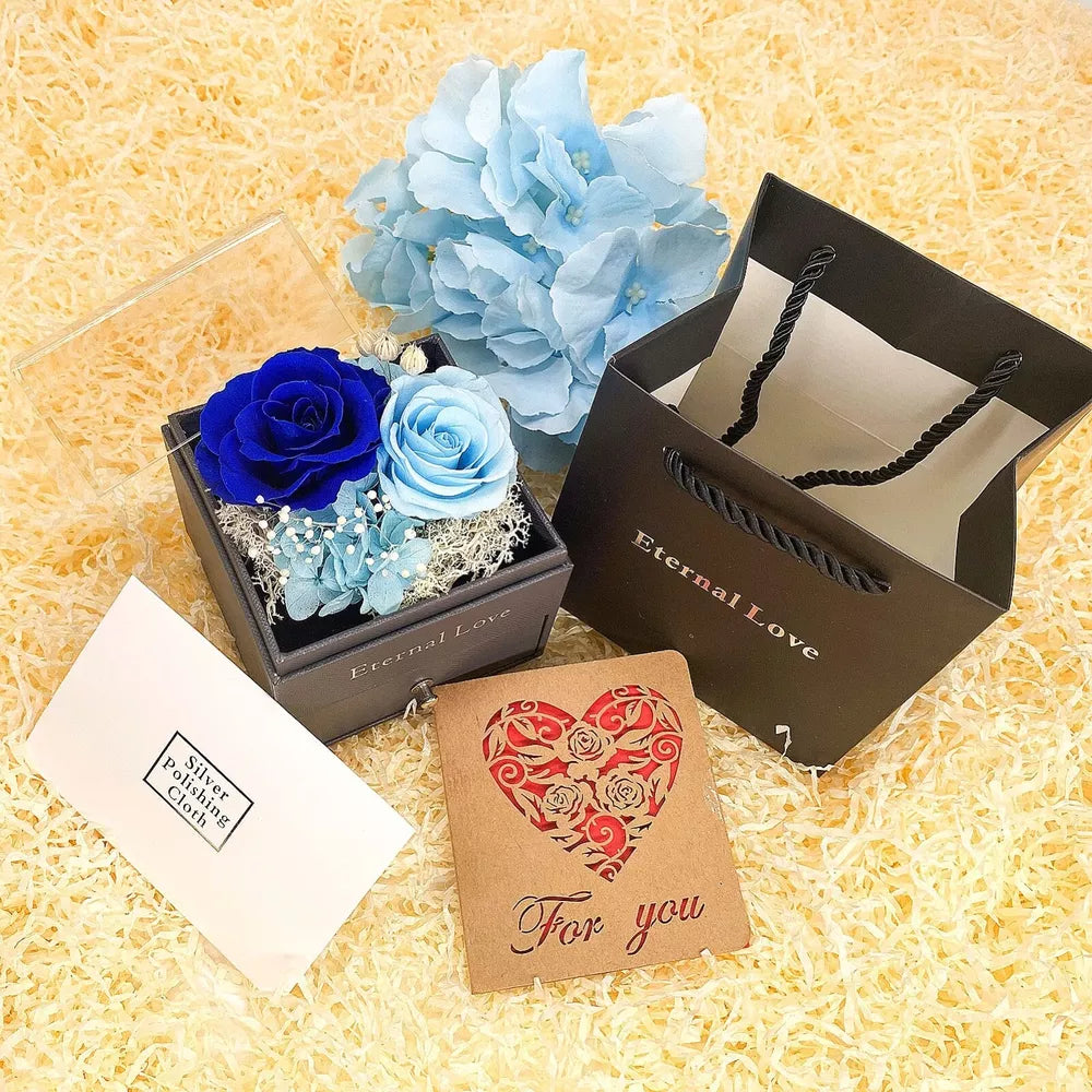 Eternal Rose box with Heart Necklace Blue