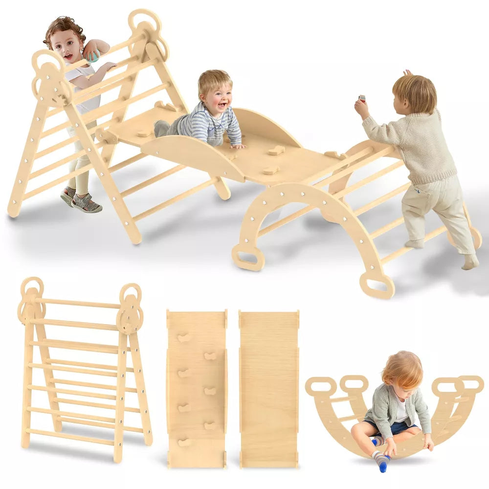 7 in 1 Natural Pikler Triangle Set Natural Wood