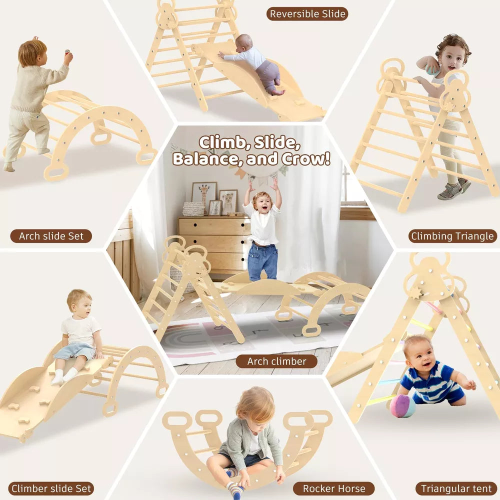 7 in 1 Natural Pikler Triangle Set Natural Wood