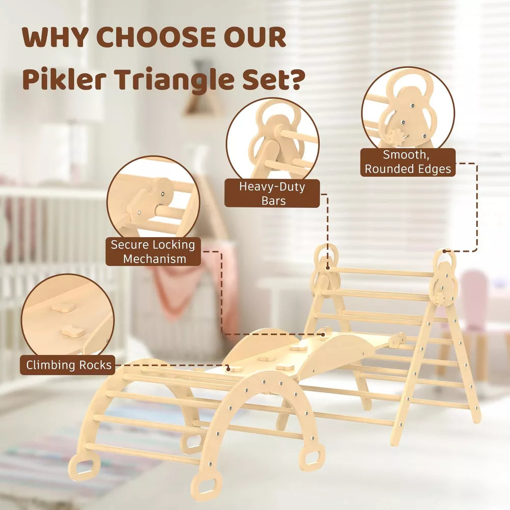 7 in 1 Natural Pikler Triangle Set Natural Wood