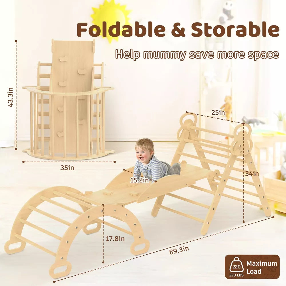 7 in 1 Natural Pikler Triangle Set Natural Wood