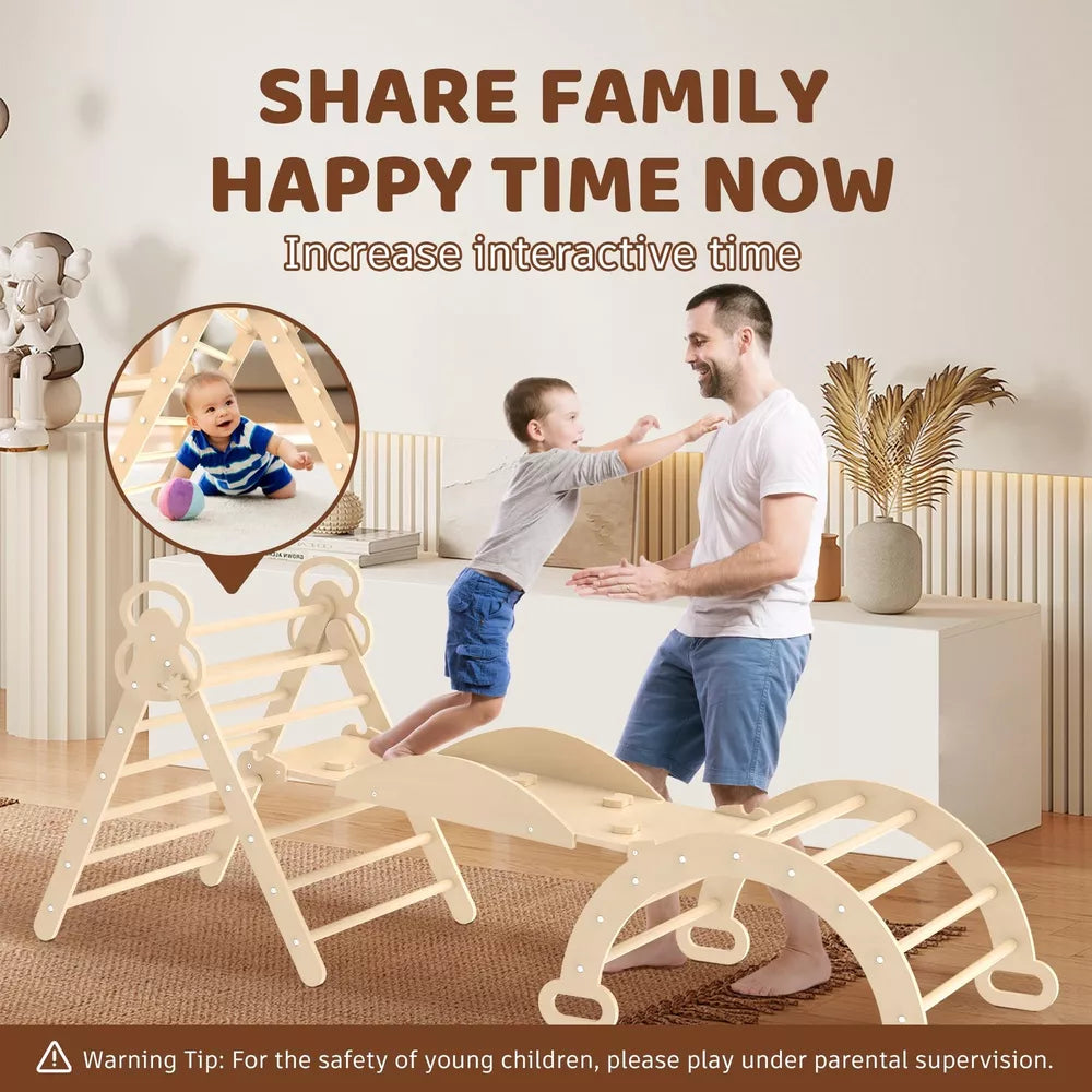 7 in 1 Natural Pikler Triangle Set Natural Wood