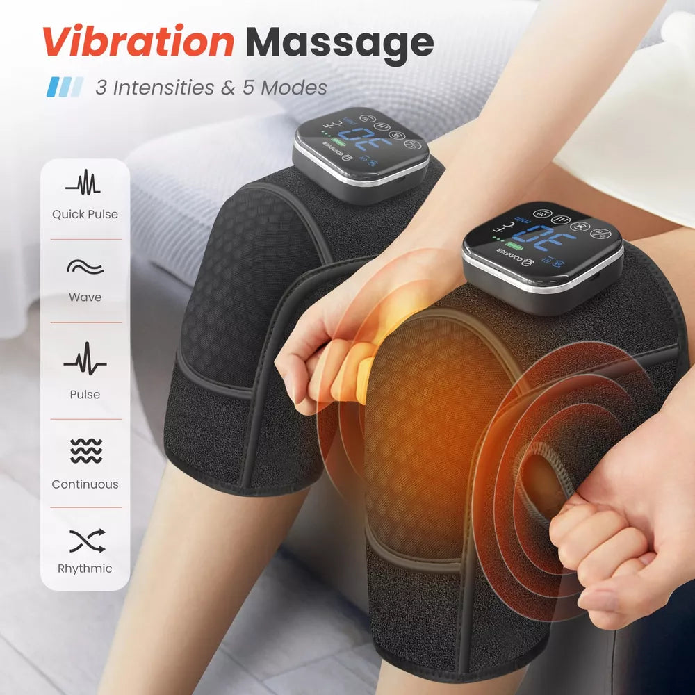 Heated Knee Brace for Arthritis, Cordless Knee Massager with Vibration, Heating Pad for Knee Shoulder (Pair Pack) Elbow