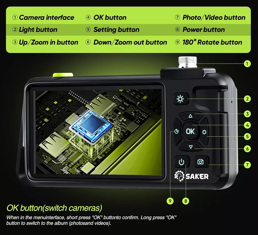 Dual Lens Endoscope Camera with Light