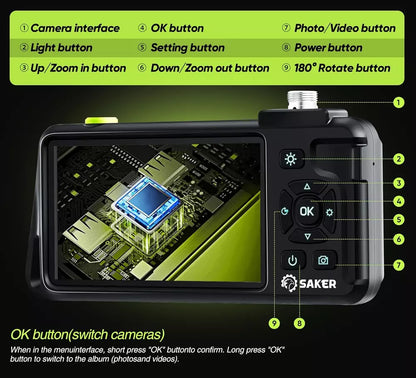 Dual Lens Endoscope Camera with Light