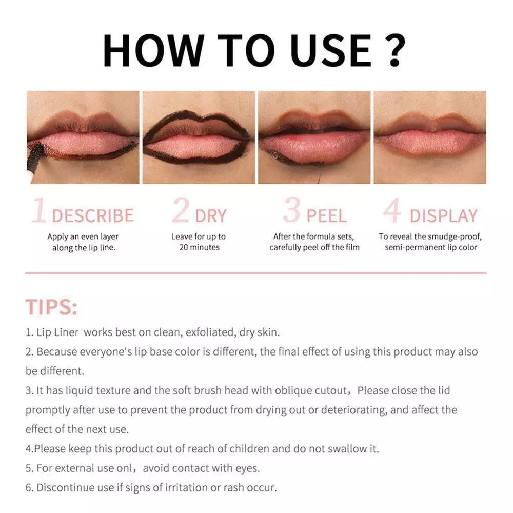 Peel Off Lip Liner Tattoo - Long-Lasting Lip Stain & Easy Peel Off Formula for Lasting Color
