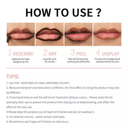 Peel Off Lip Liner Tattoo - Long-Lasting Lip Stain & Easy Peel Off Formula for Lasting Color