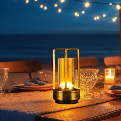 Touch Dimming Metal Hand Held Lantern Crystal Night Light Table Lamp, Gold / Pack of Three