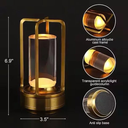 Touch Dimming Metal Hand Held Lantern Crystal Night Light Table Lamp, Gold / Pack of Three