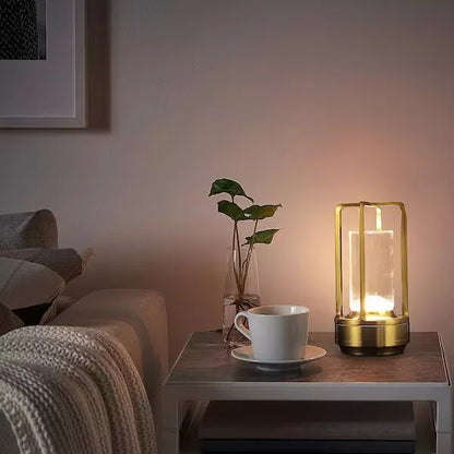 Touch Dimming Metal Hand Held Lantern Crystal Night Light Table Lamp, Gold / Pack of Three