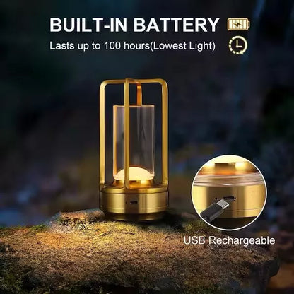 Touch Dimming Metal Hand Held Lantern Crystal Night Light Table Lamp, Gold / Pack of Three